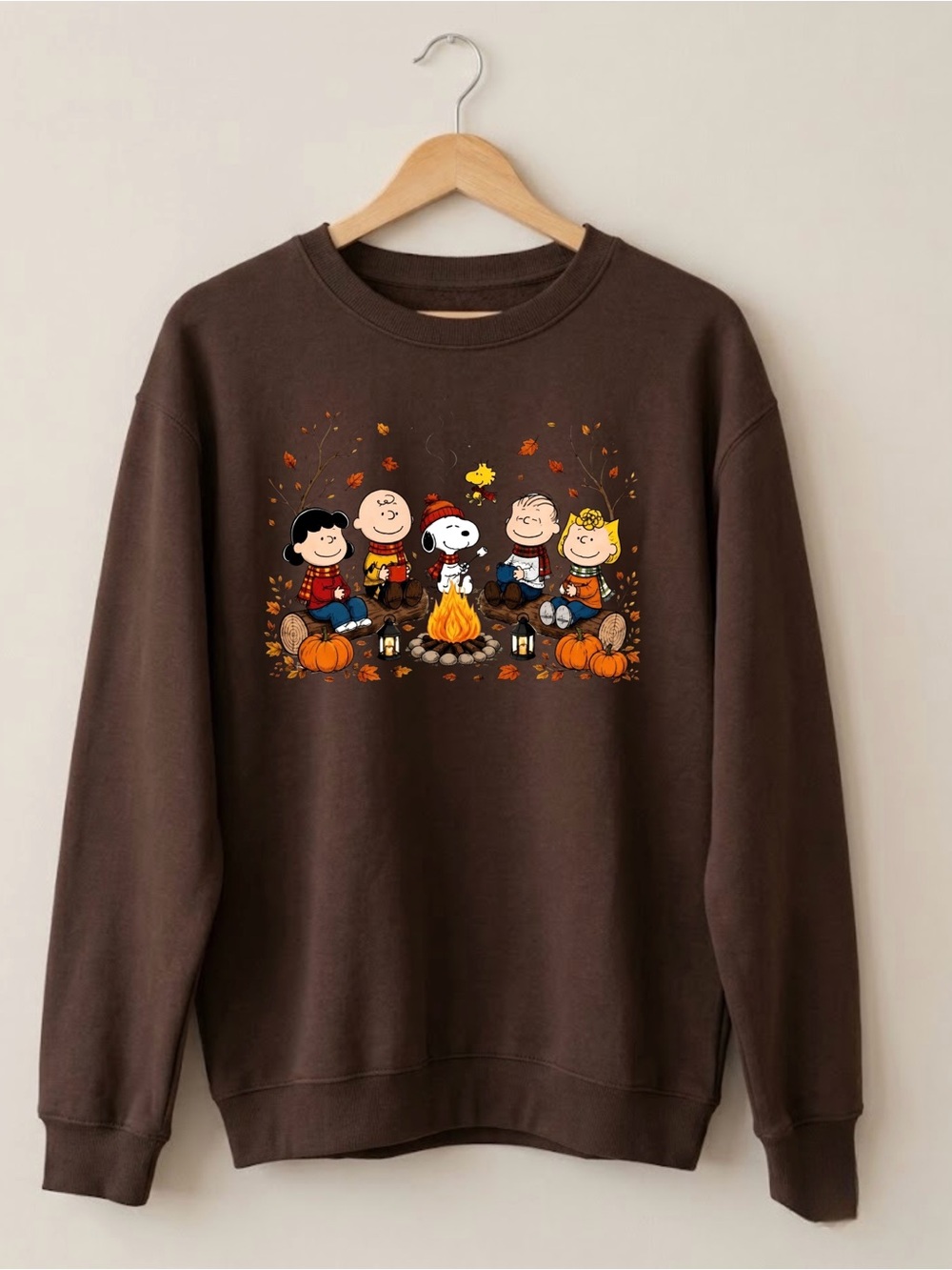 Peanuts Snoopy Campfire Brown Cozy Fall Aesthetic Sweatshirt